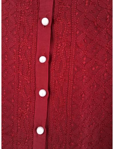 Chhangamal Hand Embroidered Maroon Yellow Colour Chanderi Silk Chikankari Kurti Piece