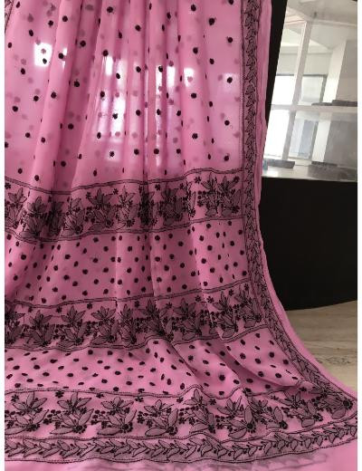 Chhangamal Hand Embroidered Mauve Colour Georgette Chikankari Saree