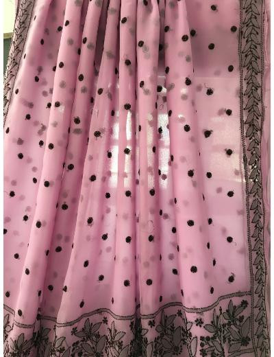 Chhangamal Hand Embroidered Mauve Colour Georgette Chikankari Saree