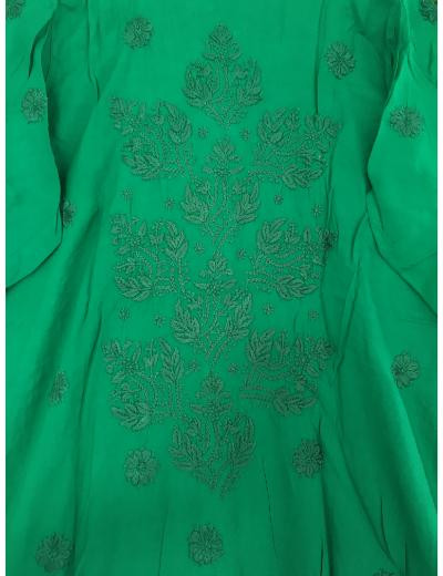 Chhangamal Hand Embroidered Mehndi Green Colour Modal Chikankari Kurti