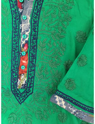 Chhangamal Hand Embroidered Mehndi Green Colour Modal Chikankari Kurti