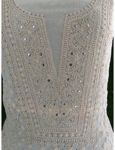 Chhangamal Hand Embroidered 	Mint Green Pure Georgette Chikankari Kurta Dupatta Piece