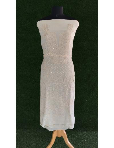 Chhangamal Hand Embroidered 	Mint Green Pure Georgette Chikankari Kurta Dupatta Piece