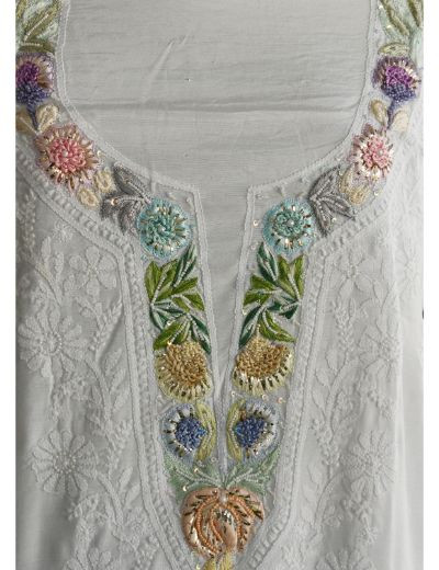 Chhangamal Hand Embroidered Mul-Mul Cotten Chikankari Suit Length