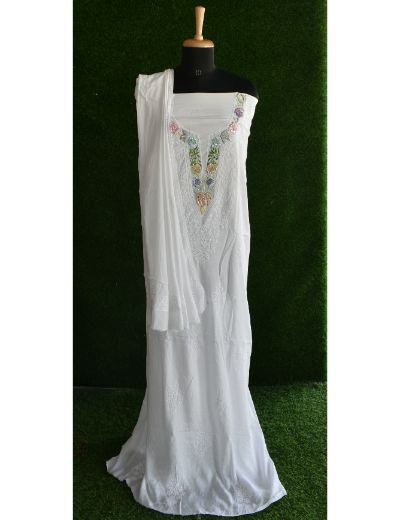 Chhangamal Hand Embroidered Mul-Mul Cotten Chikankari Suit Length