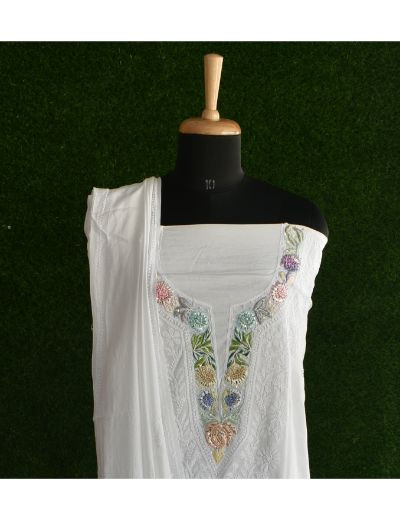 Chhangamal Hand Embroidered Mul-Mul Cotten Chikankari Suit Length
