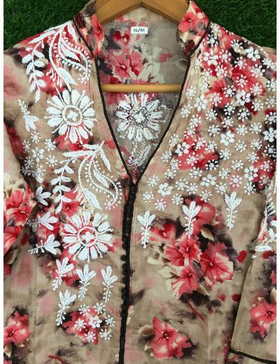 Chhangamal Hand Embroidered Multi Colour Cotton Chikankari Kurti