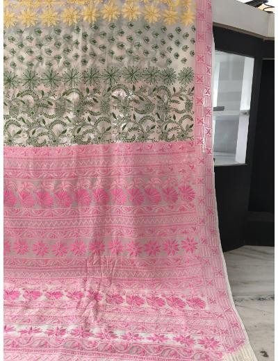 Chhangamal Hand Embroidered Multi Colour Pure Georgette Chikankari Saree