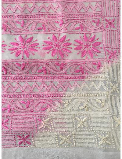Chhangamal Hand Embroidered Multi Colour Pure Georgette Chikankari Saree