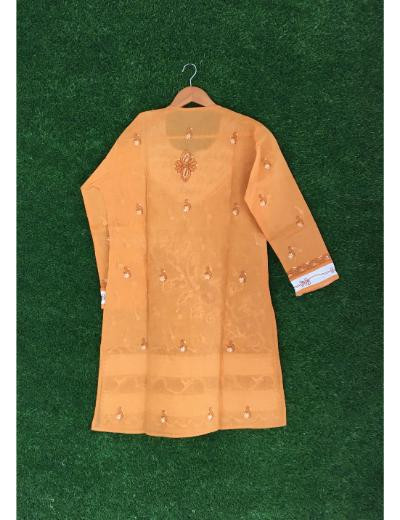 Chhangamal Hand Embroidered Mustard Yellow Colour Cotton Chikankari Kurti