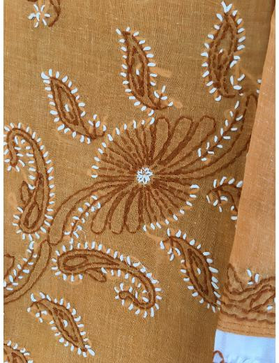 Chhangamal Hand Embroidered Mustard Yellow Colour Cotton Chikankari Kurti
