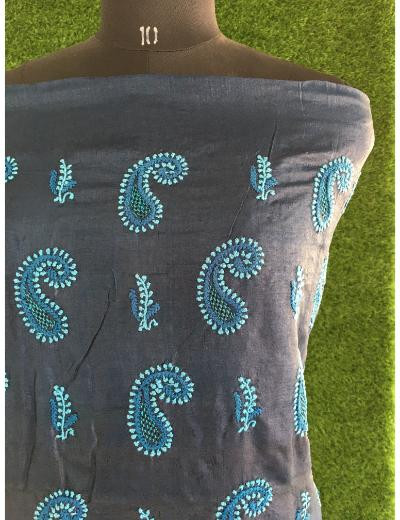 Chhangamal Hand Embroidered Navy Blue  Colour Silk Chikankari Suit Length