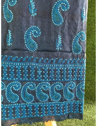 Chhangamal Hand Embroidered Navy Blue  Colour Silk Chikankari Suit Length
