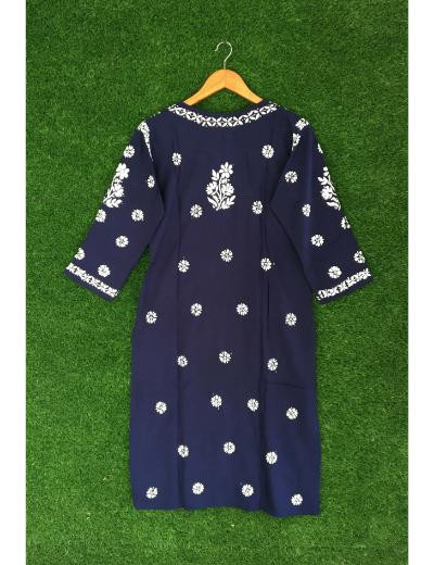 Chhangamal Hand Embroidered Navy Blue Colour Modal Chikankari Kurti