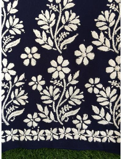 Chhangamal Hand Embroidered Navy Blue Colour Modal Chikankari Kurti