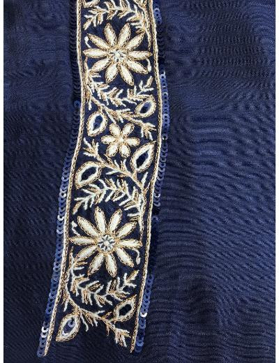 Chhangamal Hand Embroidered Navy blue Colour Mul Chanderi Chikankari Unstitched men’s kurta piece