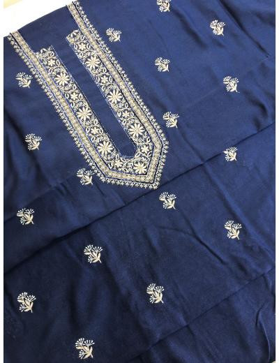 Chhangamal Hand Embroidered Navy blue Colour Mul Chanderi Chikankari Unstitched men’s kurta piece