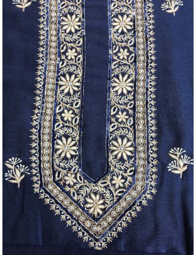 Chhangamal Hand Embroidered Navy blue Colour Mul Chanderi Chikankari Unstitched men’s kurta piece
