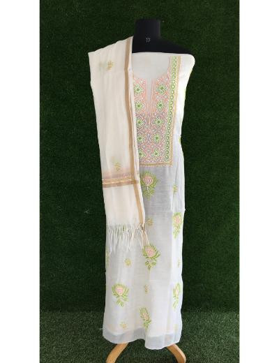 Chhangamal Hand Embroidered Off- White Colour Mul Chanderi Chikankari Suit Piece