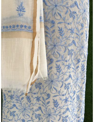 Chhangamal Hand Embroidered Off- White Colour Mul Chanderi Chikankari Suit Piece