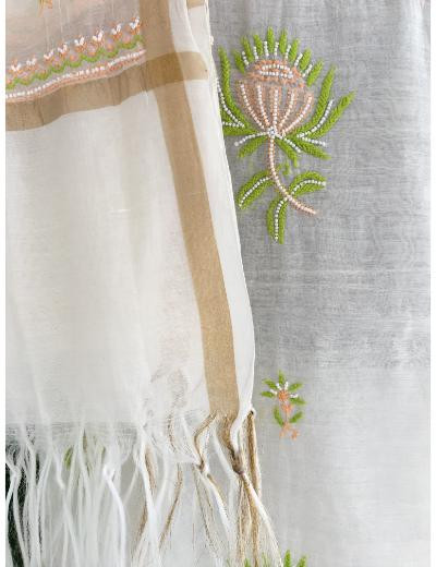 Chhangamal Hand Embroidered Off- White Colour Mul Chanderi Chikankari Suit Piece