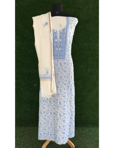 Chhangamal Hand Embroidered Off- White Colour Mul Chanderi Chikankari Suit Piece