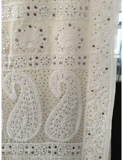 Chhangamal Hand Embroidered Off-White  Colour Pure Georgette  Chikankari Saree Piece
