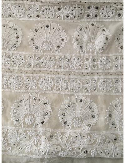 Chhangamal Hand Embroidered Off-White  Colour Pure Georgette  Chikankari Saree Piece