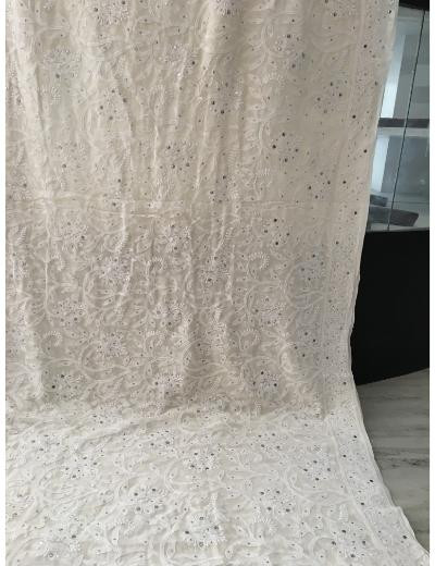 Chhangamal Hand Embroidered Off-White  Colour Pure Georgette  Chikankari Saree Piece