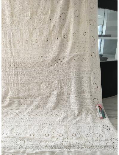 Chhangamal Hand Embroidered Off-White  Colour Pure Georgette  Chikankari Saree Piece
