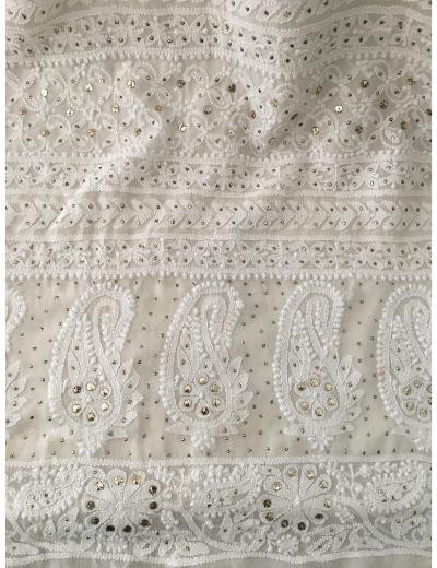 Chhangamal Hand Embroidered Off-White  Colour Pure Georgette  Chikankari Saree Piece
