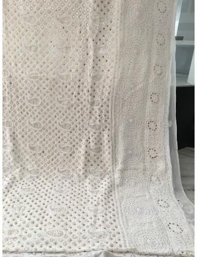 Chhangamal Hand Embroidered Off-White  Colour Pure Georgette  Chikankari Saree Piece
