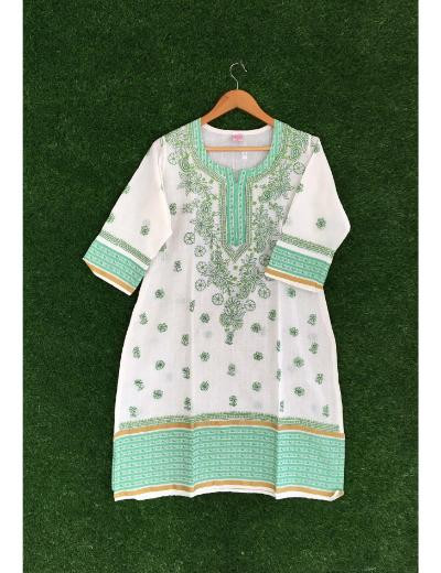 Chhangamal Hand Embroidered Off-White Colour Cotton Chikankari Kurti