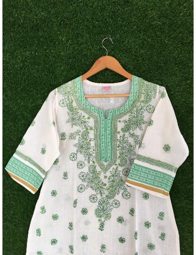 Chhangamal Hand Embroidered Off-White Colour Cotton Chikankari Kurti