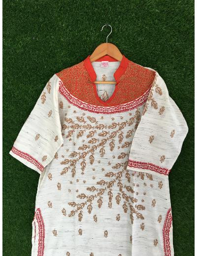 Chhangamal Hand Embroidered Off-White Colour Cotton Chikankari Kurti