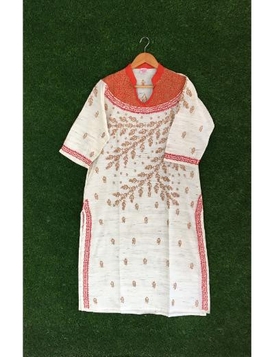 Chhangamal Hand Embroidered Off-White Colour Cotton Chikankari Kurti