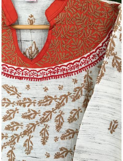 Chhangamal Hand Embroidered Off-White Colour Cotton Chikankari Kurti