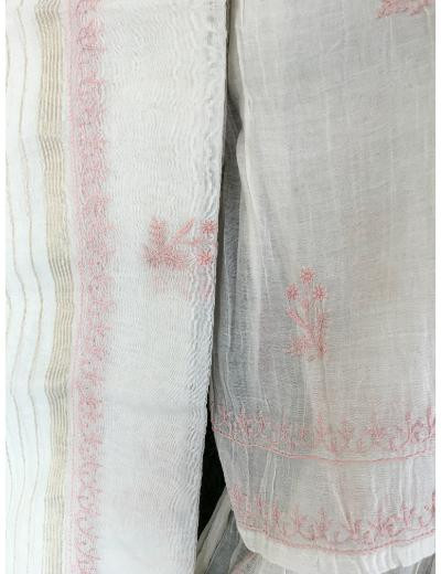 Chhangamal Hand Embroidered Off-White Colour Mul-chanderi Chikankari Kurta Dupatta Piece