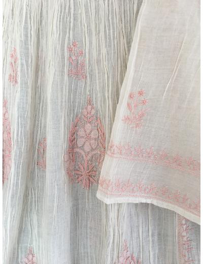 Chhangamal Hand Embroidered Off-White Colour Mul-chanderi Chikankari Kurta Dupatta Piece