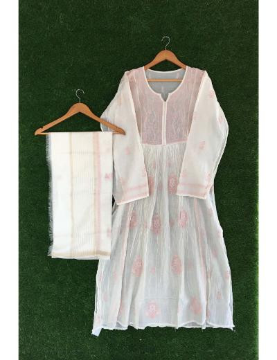 Chhangamal Hand Embroidered Off-White Colour Mul-chanderi Chikankari Kurta Dupatta Piece
