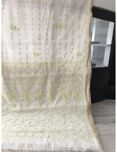 Chhangamal Hand Embroidered Off-White Colour Mul Chanderi Chikankari Saree
