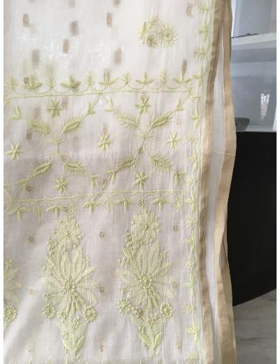 Chhangamal Hand Embroidered Off-White Colour Mul Chanderi Chikankari Saree