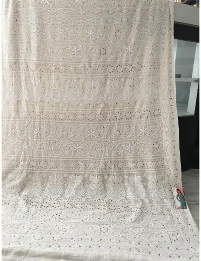 Chhangamal Hand Embroidered Off-White Colour Pure Georgette  Chikankari Saree Piece