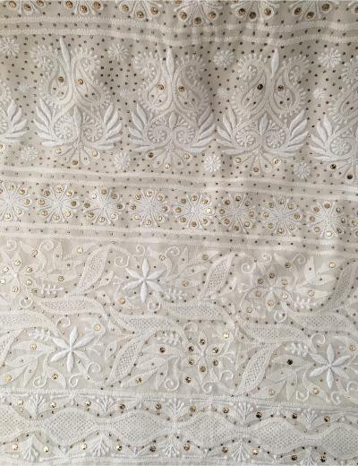 Chhangamal Hand Embroidered Off-White Colour Pure Georgette  Chikankari Saree Piece