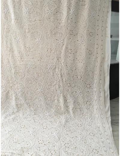 Chhangamal Hand Embroidered Off-White Colour Pure Georgette  Chikankari Saree Piece