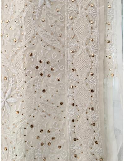 Chhangamal Hand Embroidered Off-White Colour Pure Georgette  Chikankari Saree Piece