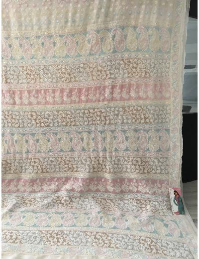 Chhangamal Hand Embroidered Off-White Colour Pure Georgette  Chikankari Saree Piece