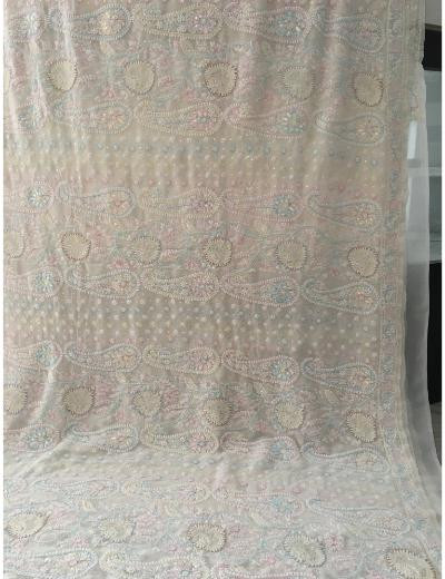 Chhangamal Hand Embroidered Off-White Colour Pure Georgette  Chikankari Saree Piece