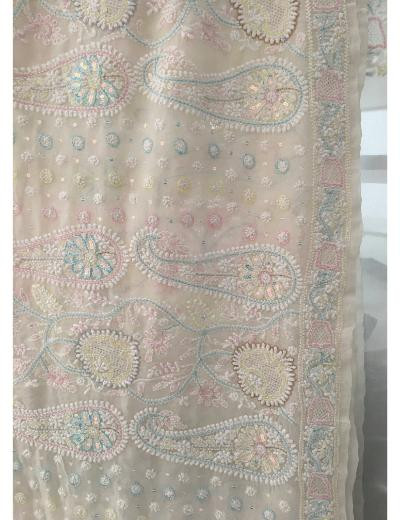 Chhangamal Hand Embroidered Off-White Colour Pure Georgette  Chikankari Saree Piece