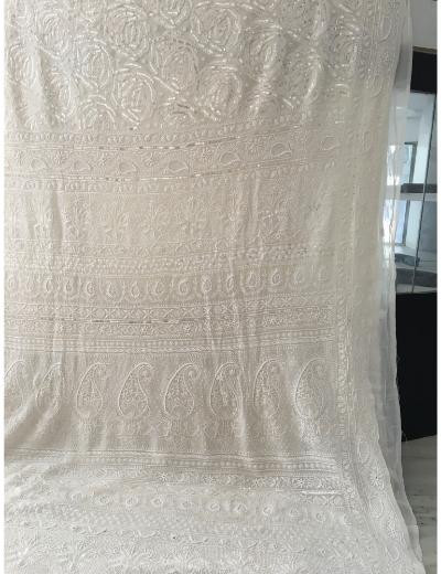 Chhangamal Hand Embroidered Off-White Colour Pure Georgette  Chikankari Saree Piece